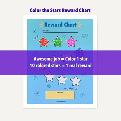 Color The Stars - Reward Chart for Kids (10 Sheets Included) - Child Gets Reward When They Complete a Sheet - Behavior Chart - Incentive Chart - Rewarding Kids at Home