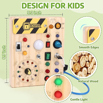 Montessori Busy Board,Montessori Toys for 1-3 Years Old,Baby Sensory Board,Preschool Learning Activities,Wooden Toys for Toddler,Christmas & Birthday Gift for Boys & Girls