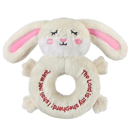 Karenhi Bunny Stuffed Animal Little Rabbit Stuffed Animal Baptism Christening Gift for Girls Praying Baptism Soft Rabbit Plush Snuggle Religious God's Bunny with Embroidered Baby Shower Nursery Decor