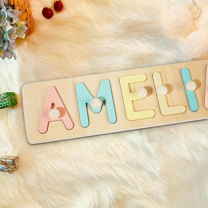 Name Puzzle for Kids Personalized, Custom Baby Boy Girl First Christmas Birthday Gift, Montessori Learning Toddler Puzzle Toy