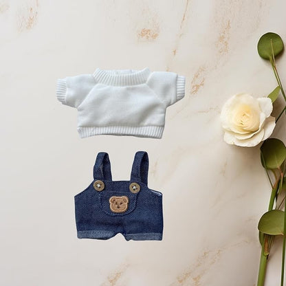 17cm Doll Clothes Set (No Doll), 2 Pieces Dress Overalls Outfit Set for 6.7inch Dolls Suit, Cute Fashion Clothes Accessories for 1st/2nd/3rd Gen Dolls Play & Display