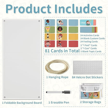 Yoink 81 Cards Feelings Chart for Kids, Emotions Chart Poster for Coping Skills, Mental Health Chart for Toddlers Emotional Learning, Calm Down Corner Supplies Preschool Homeschool Must Haves, White