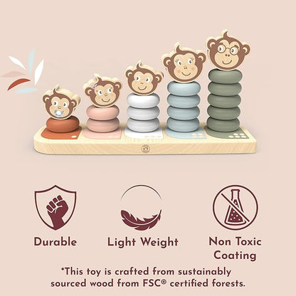 Speedy Monkey Kids Family Stacker, 5 Stackable Monkeys: Parent, Child, Sibling, Non-Toxic Paint, Develops Dexterity & Creativity, Educational Toy for Early Learning