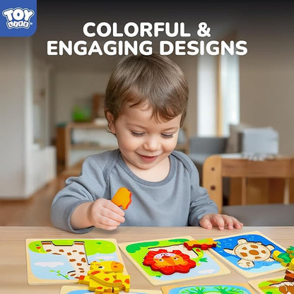 TOY Life Wooden Puzzles for Toddlers 2-4, Montessori Toys for 1 2 3 Year Old Toddler Boys Girls, Animals Jigsaw Puzzles, Educational Learning Toy Kids Puzzle, Best Gifts Toys for Baby Ages 1-3 2-4