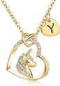 Hidepoo Unicorn Necklace Gifts for Girls - Colorful CZ Heart Pendant Initial Unicorns Necklaces for Teens Little Girls Jewelry Birthday Gift for Girl Daughter Granddaughter Niece