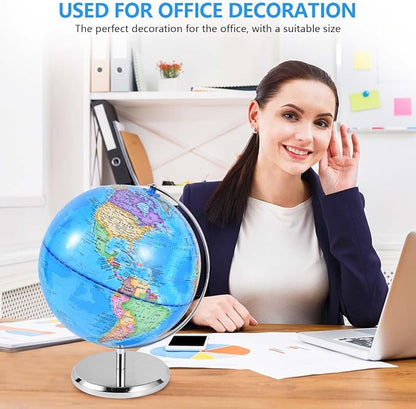 10 Inch World Globe Rotating Earth Spinning Globe with Heavy Metal Stand for Kids Geography Classroom Education or Office Home Decorations