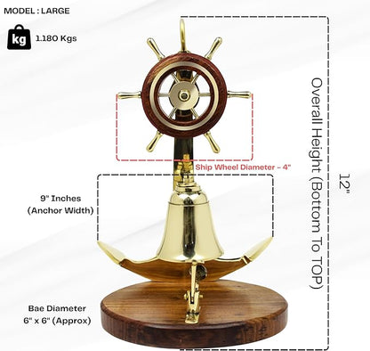 Nagina International Anchor Studded with Nautical Ship Wheel Mounted Premium Polished Brass Desk Decor Yet Office Call Bell | Innovative New Gifts Ideas for Marine Lifestyle