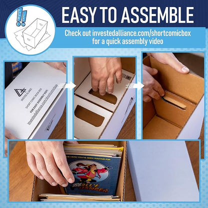 Premium Short Comic Book Storage Box (5 Pack - White). Thick Cardboard Comic Book Box/Cabinet. Comics Books Bin for 150-175 Collectibles. Comics Boxes Storage Case/Cabinet to Showcase Collectibles.
