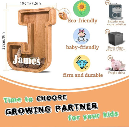 Wooden Letter Piggy Bank for Kids Larger Letter Piggy Bank for Boys and Girls Personalized Piggy Bank Initial Coin Bank Wood Kids Money Bank for Birthday and Festival