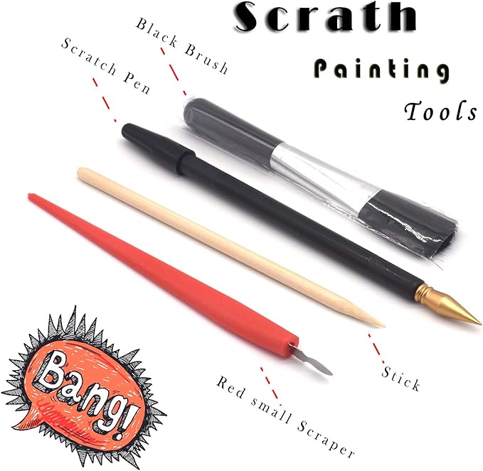 Scratch Painting Rainbow Paper by BOTEEN, Scratch &Sketch DIY Art Craft City Series Night View Creative Gift, Scratchboard for Adults and Kids ,Craft Kits with 4 Tools (A4- 4pack）