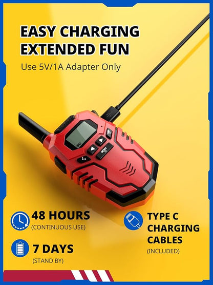Walkie Talkies Toys for Kids Rechargeable, Long Range 2 Way Radio, Outdoor Beach Camping Road Trip Role Play Toys for 3 4 5 8-12 Year Old Boys Birthday Xmas Gift for Kids, 3 Pack