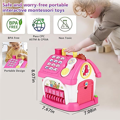 Toys for 1+ Year Old Girls - Montessori 8-in-1 Musical Activity House Toys with Lights, Sounds & Bilingual EN/ES Learning, First Birthday & Xmas Gifts for 1 2 3 Year Old Girl