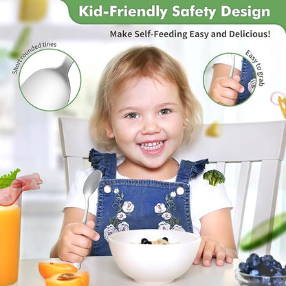 DRKIO Stainless Steel Toddler Spoons Set - 6 Pieces Kids Spoons Set Children Safe Food Grade Kids Silverware Small Spoon Metal Toddler Utensils Dishwasher Safe Mirror Polished