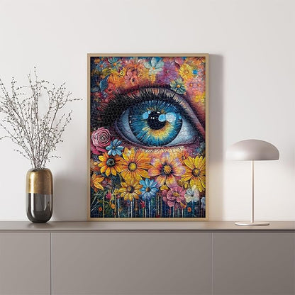 Impossible Puzzle for Adults 1000 Pieces, PICKFORU Eye Flower Vintage Jigsaw Puzzle Abstract Art, Hard Difficult Challenge for Adults