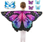 Butterfly Costume for Girls Fairy Wings Kids 4 Pcs(Cape,Skirts,Masks,Hair Clips) Butterfly Wings for Halloween Gifts
