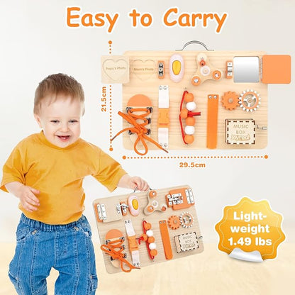 Joyreal Wooden Busy Board for Toddlers - Montessori Sensory Activity Board for Fine Motor Skills, Educational Travel Sensory Toys for Children Toddlers & Kids