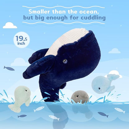 MaoGoLan Blue Whale Plush Toy Stuffed Animals Bulk for Kids, 20 Inch Giant Stuffed Whale Mommy with 3 Babies Inside - Under The Sea Party Favors Christmas Valentine's Day Birthday Gift