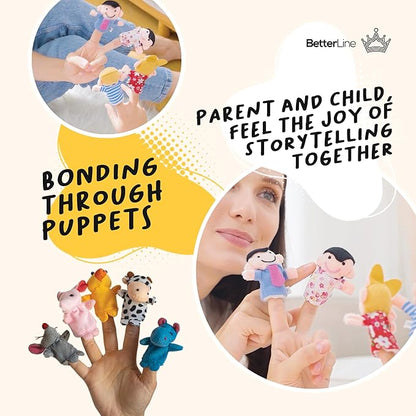 20-Piece Story Time Finger Puppets Set - Cloth Velvet Puppets - 14 Animals and 6 People Family Members
