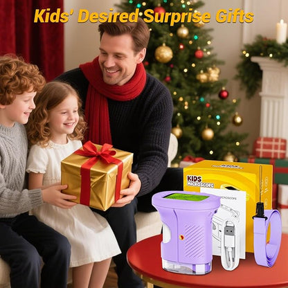 2.4" Screen Pocket Kids Microscope: 1000X Handheld Microscope for Photo and Video - Portable Science Kits STEM Toys – Christmas/Birthday Gifts for Girls & Boys Ages 3-12(Purple)