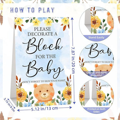 146 Pcs Baby Shower Game Sign Set Includes Decorative Square 54 DIY Blank Wooden Blocks 24 Paint Markers 27 Page Baby‘s First ABC Book (Fox)
