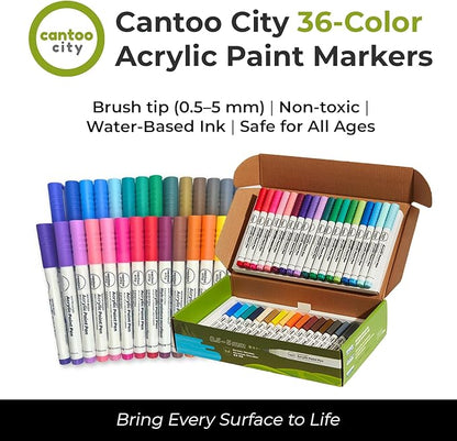 36-Color Acrylic Paint Markers Set – Vibrant multicolour Paint pens for Precision Painting on Multiple Surfaces for Paper, Canvas, Rock, Glass, Wood