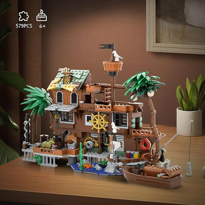 Pirate Dock Ship Building Toys, Pirate Themed City Building Block Set, A Gift Compatible with Lego Sets for Boys & Girl 6-14 & Adults (579pcs)