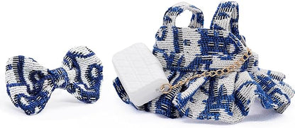 17cm Doll Clothes - Premium Handmade Clothes 3 Piece Set Velvet Bow & Bag & Dress Adjustable Outfit - Luxury Chic Style Set High-End Fashion Accessories (No Doll) - Pure Blue - No Logo