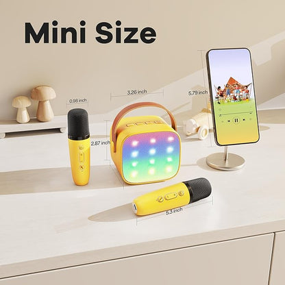 Mini Karaoke Machine for Kids Adults, Portable Bluetooth Speaker with 2 Wireless Microphones, Birthday Gifts Toys for Girls Boys Ages 3, 4, 5, 6, 7, 8, 9,10,11,12+ Years Old Toddler (Yellow)