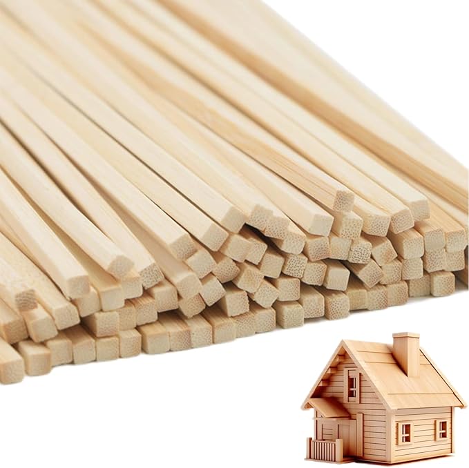 DaTpuik- 1/4 x 12 Inch 100 PCS Square Dowel Rods Wood Sticks Wooden Dowel Rods Unfinished Bamboo Sticks - for Crafts,Home Decor, Model Making and DIYers