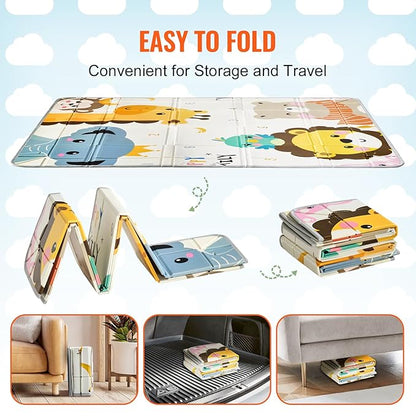 VEVOR Baby Play Mat, 55"" x71 Baby Crawling Mat, Non-Slip One-Piece Foam Baby Playmat, Foldable Portable Reversible Floor Mat with Travel Bag, Waterproof Activity Playmats for Babies, Toddlers, Infan
