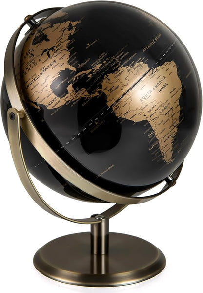 Goplus 9-Inch Metallic Black World Globe, 720° Rotating Earth Globe w/Metal Stand, Educational Learning Toy, Teaching Gift for Kids, Modern Desktop Decoration for Home, Office, School