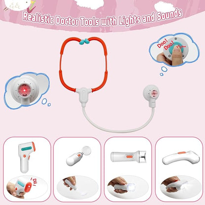 Pet Vet Toys Doctor Kit for Kids, Hospital Pretend Play Set Vet Clinic Toys with Light and Sound, Pet Care Playset Animal Grooming Toys Gifts for Girls Boys, Ages 3 and Up