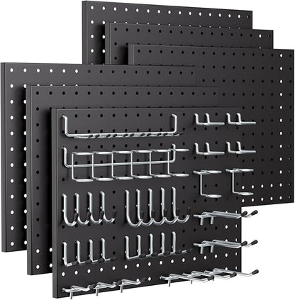 INCLY 90PCS Pegboard Wall Organizer, 6 Pack Metal Peg Board Panels with 1/4" Pegboard Hooks Accessories Kit, Black Peg Board for Walls Home, Garage Tool Storage, Workbench Organization
