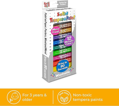 Kwik Stix Solid Tempera Paint Sticks, 12 Metallic Colors, Washable Paint Sticks for Kids, Super Quick Drying, Non-Toxic, Allergen Free, Paint Sticks in Metallic Colors, Paint for Kids and Toddlers