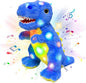 Cuteoy Light-up Singing Plush Blue Dinosaur LED Musical Stuffed Animal T-Rex Adjustable Volume Lullaby Plushies Birthday Christmas Toy Gifts for Kids Toddler Girls, 12"