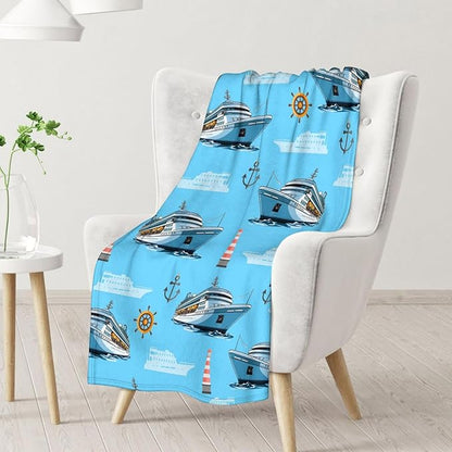 Blanket for Kids Boys Cute Steamship Throw Gift, 50x60 Inches Warm Soft Throw Blankets for Sofa Couch Bed Decor Stuff