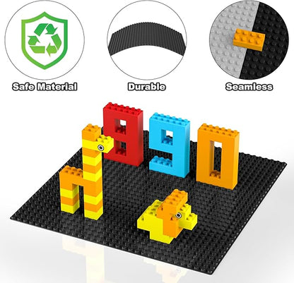 Classic Baseplates, Peel and Stick Base Plates for Building Bricks, Compatible with Major Brands, Self-Adhersive Base for Bricks 10" x 10", 6 Pack Black…