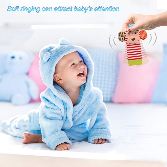 BLOOBLOOMAX Sock rattles for Babies 0-24 Months Baby Animal Foot Finder Educational Toys