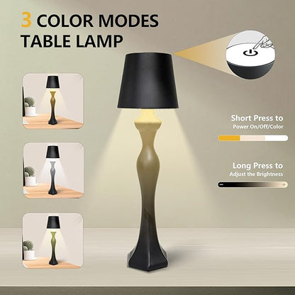 Cordless Table Lamp, 5200mAh Rechargeable Battery LED Touch wireless Lamp, 3 Color Changing & Stepless Dimmer, Decorative Portable Nightstand Lamp for Bedroom Living Room Outdoor kitchen（2 Pack Black）