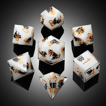DNDND Cat DND Dice 7-Piece Sharp Edge Polyhedral D&D Dice Set with Gift Case for Dungeons and Dragons D&D 5E Table Game
