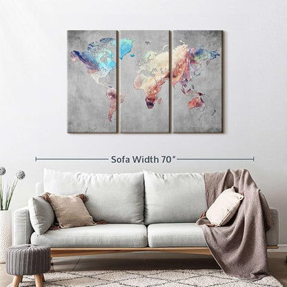 ElephantStock Artistic Touch World Map Multi Piece Canvas - 3 Panel Wall Decor - Map of the World Art - Canvas for the Office and Home - 50" X 32"