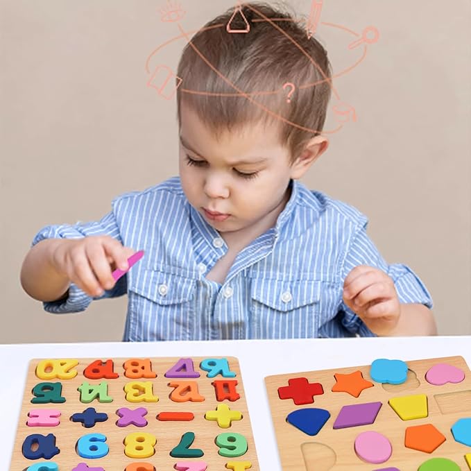 Attmu Wooden Puzzles for Toddlers 1 2 3 4 5 Year Old, Alphabet Number Puzzle Shape ABC Puzzle, 3 in 1 Preschool Educational Learning Toys with Puzzle Board for Girls Boys Set of 3
