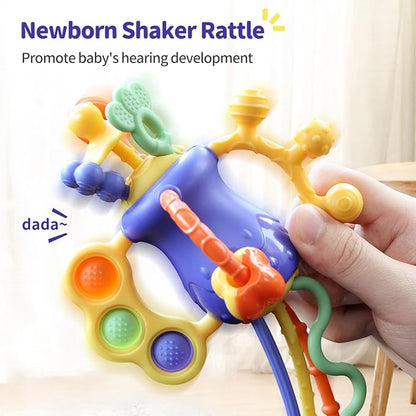 Baby Toys 6 to 12 Months Airplane Travel Essentials| Car Seat Toy-Baby Teether Mittens with Rattle Toys for 1 Year Old Boy Girl Easter Basket Stuffers Toddler Sensory Toys for Kids with Autism