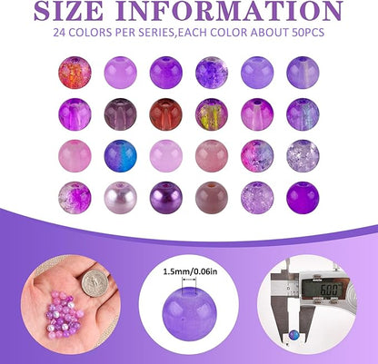 XSEINO About 1200PCS 6mm Glass Beads Bracelet Making Kit,24 Assorted Violet Elegant Series Colorful Crystal Beads for Bracelet and Jewelry Making and DIY Crafts,Friendship Bracelets