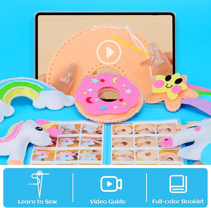 VERTOY Kids Crafts Sewing Kit for Girls - DIY Unicorn Toy Kits for Beginners, Birthday Gifts for Girls Age 6-8 8-12 Year Old, 5 Easy Projects