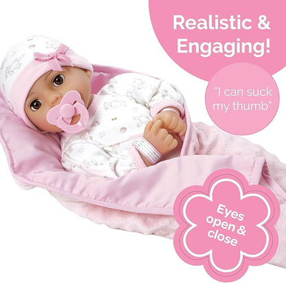 Adora 16 Inch Girl Baby Doll with Accessories Purple Matching 9-Piece Set Including a Pacifier, Hospital, Bracelet, Diaper, and More Gift for Toddlers Ages 3+ Adoption Babies Collection - Cherish