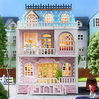 CUTEROOM Wooden Miniature House Kit - DIY Tiny House Making Kit with Furniture, Dollhouse Gift for Women and Girls (Romantic Castle)