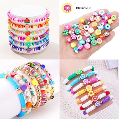 2880pcs Polymer Clay Beads Bracelet Making kit,Cute Fun Beads Sport Ball Fruit Flower Animal Cake Butterfly Heart Beads Charms for Jewelry Necklace Earring Making DIY Accessories for Children Girls