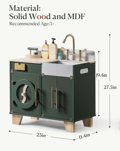 ROBUD Kids Play Kitchen - Wooden Multi-Function Washing Machine for Kids Kitchen Playset - Pretend Toddlers' Kitchen Toy Washer with Accessories - Perfect Baby Gift for Ages 3-8