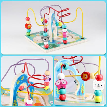 Qilay Wooden Activity Cube for Toddlers, 5 in 1 Multipurpose ABC-123 Abacus Early Educational Montessori Toys, Learning Toys for 3 Year Old | Bead Maze, Great for Boys Girls